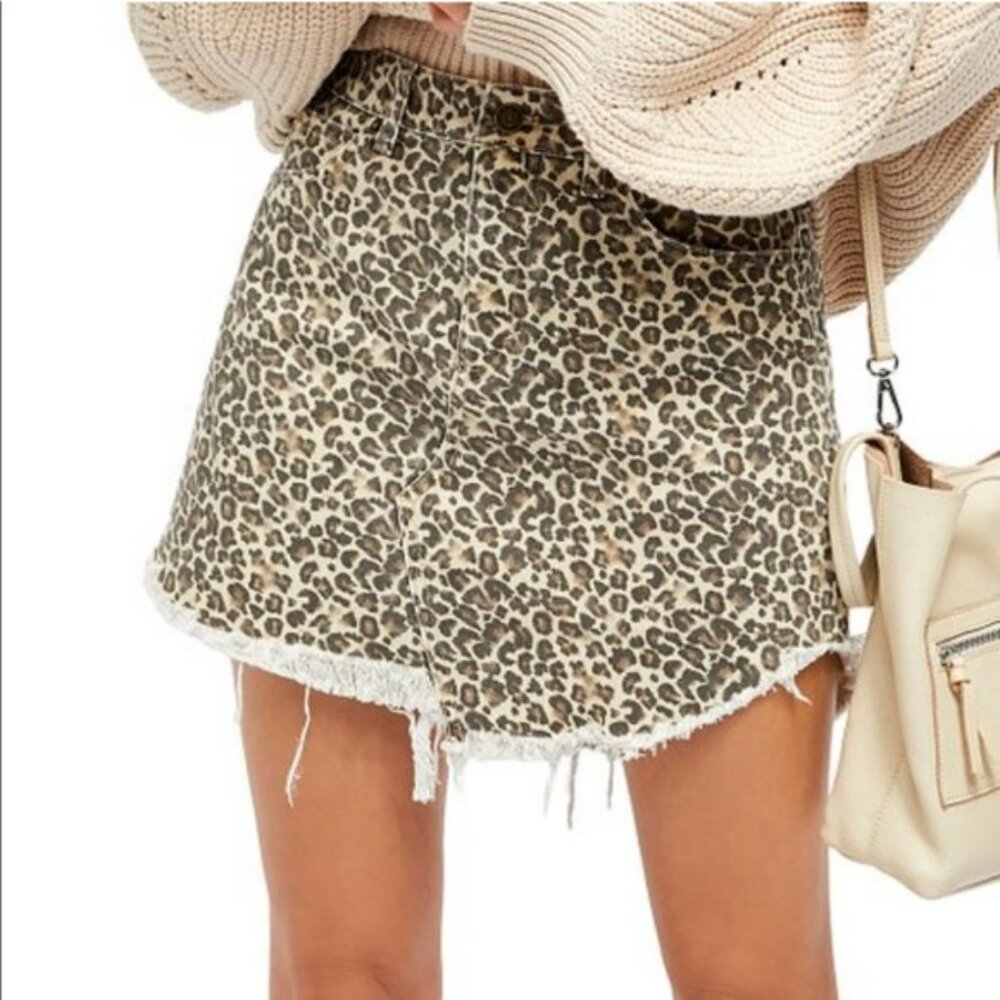 Free People Leopard Bailey Mini Skirt